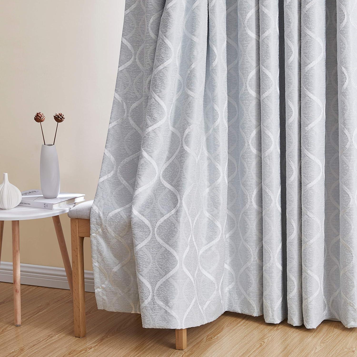 HLC.ME Versailles Lattice Flocked 100% Complete Blackout Thermal Insulated Window Curtain Grommet Panels, Set of 2 - Ivory, 50 W x 84 L