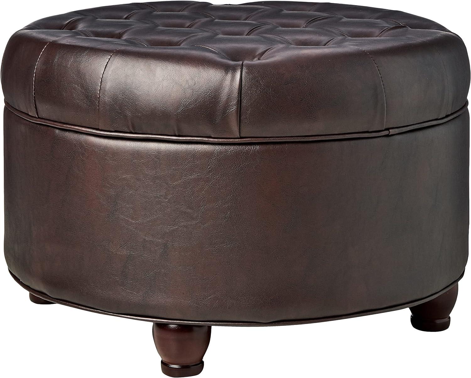 Large Tufted Round Storage Ottoman - HomePop