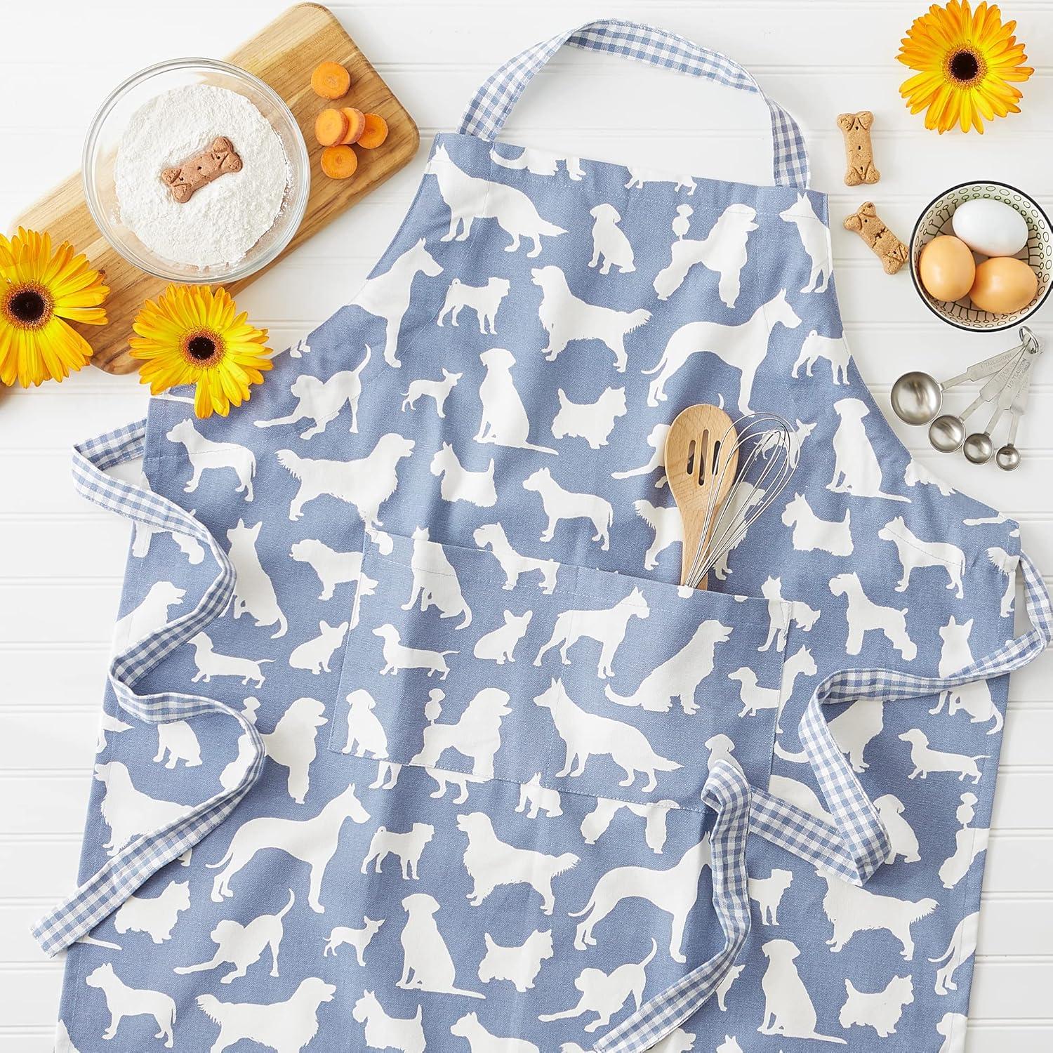 Design Imports Stonewash Blue Dog Print Chef Apron