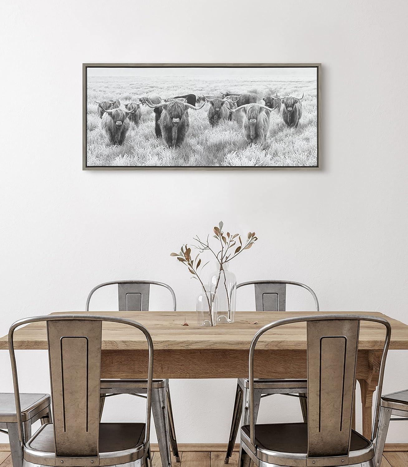 Sylvie Herd of Highland Cows BW Framed Canvas by Creative Bunch - Kate & Laurel All Things Decor