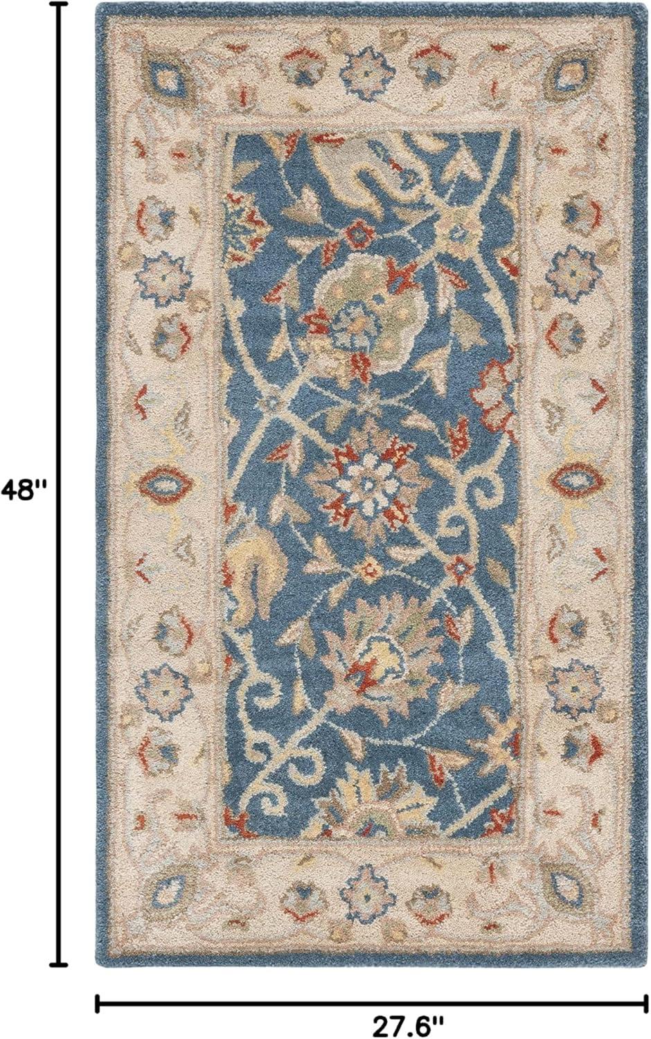 Handmade Blue Wool Tufted Oriental Accent Rug 27" x 4"