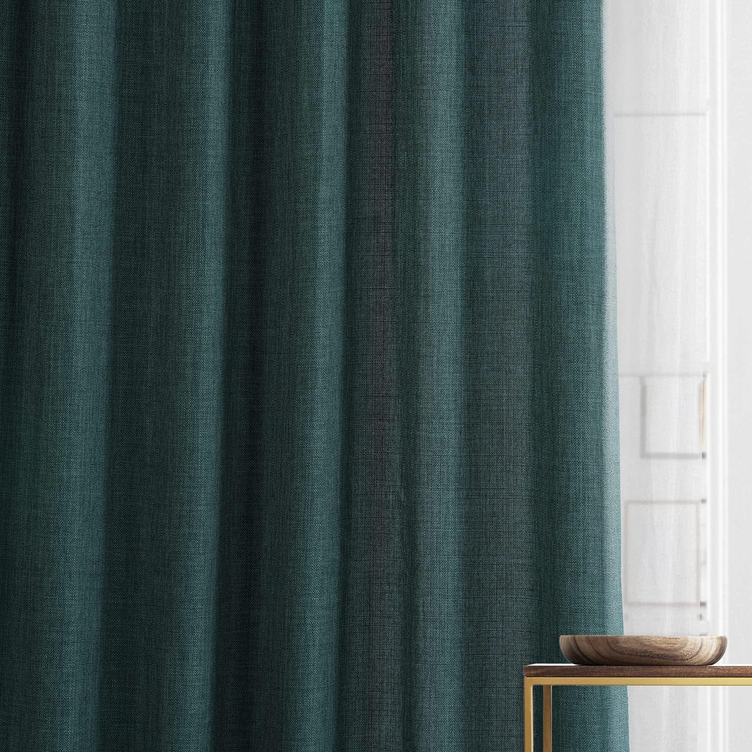 HPD Half Price Drapes Empire Green Italian Faux Linen Room Darkening Curtains with Rod Pocket - 1 Panel - Window Curtains for Living Room & Curtains for Bedroom, 50W X 108L