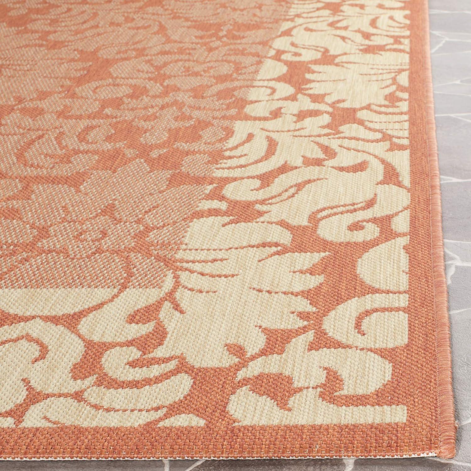 SAFAVIEH Courtyard Dani Damask Bordered Indoor/Outdoor Area Rug, 5'3" x 7'7", Terracotta/Natural