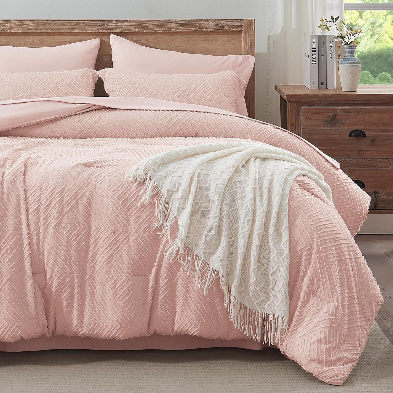 Queen Pink Microfiber 7-Piece Modern Bed in a Bag Set