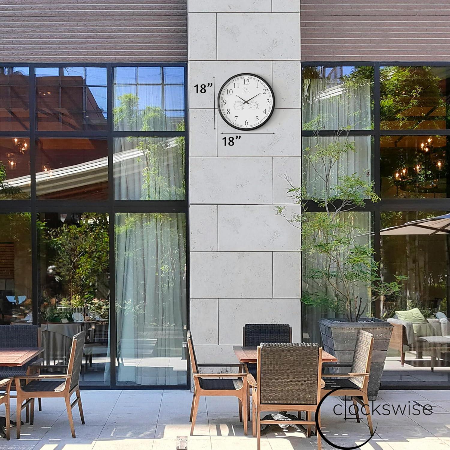 Clockswise 18 Inch Outdoor Wall Clock Thermometer Combo, Waterproof Hygrometer Silent Battery Operated Clocks Timepiece Garden Weather Master Station
