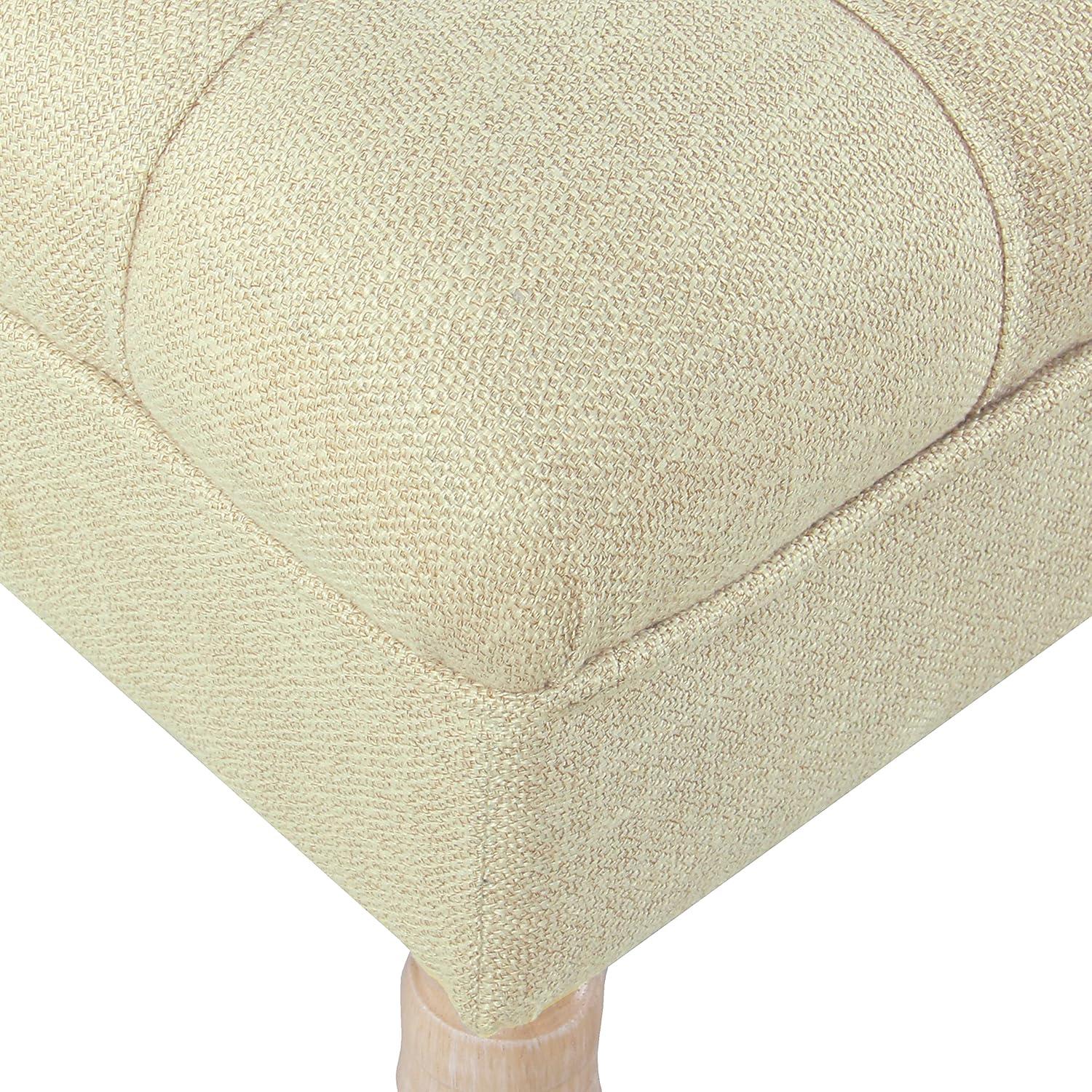 Versatile Cream Woven Tufted Bench with Natural Wood Legs