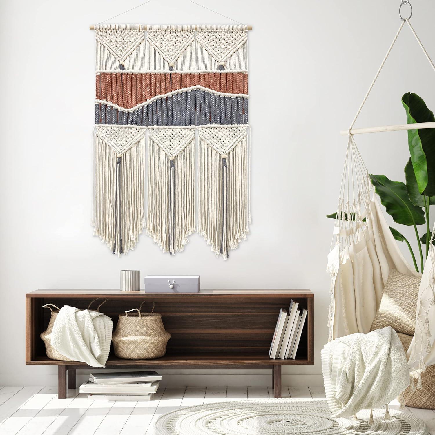 SEBKQ Macrame Wall Hanging Hand-woven Boho Wall Decor,Macrame Wall Art Tapestry for Bedroom Living Room Children's Room 17.7" L X 41.3" H