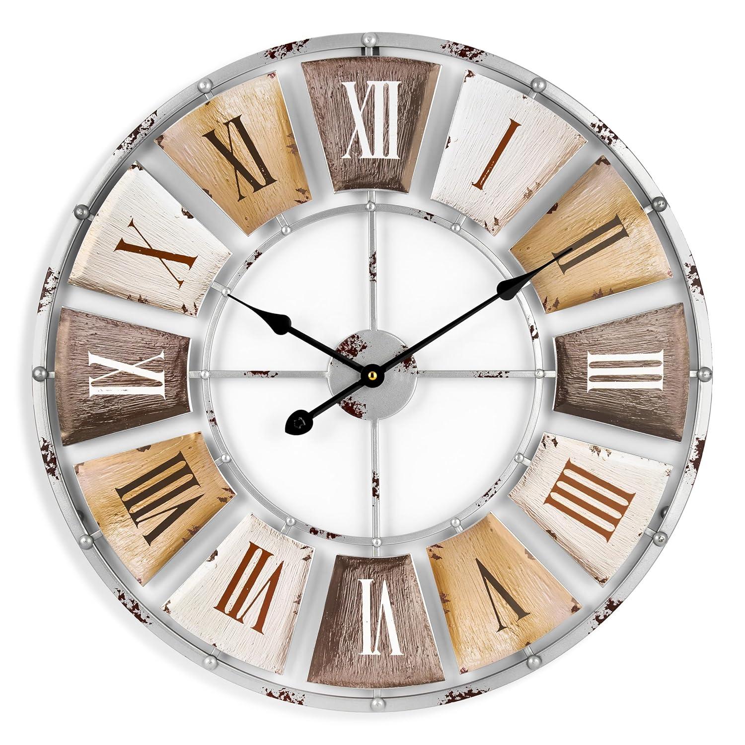 Oversized Distressed Metal Roman Numeral Wall Clock