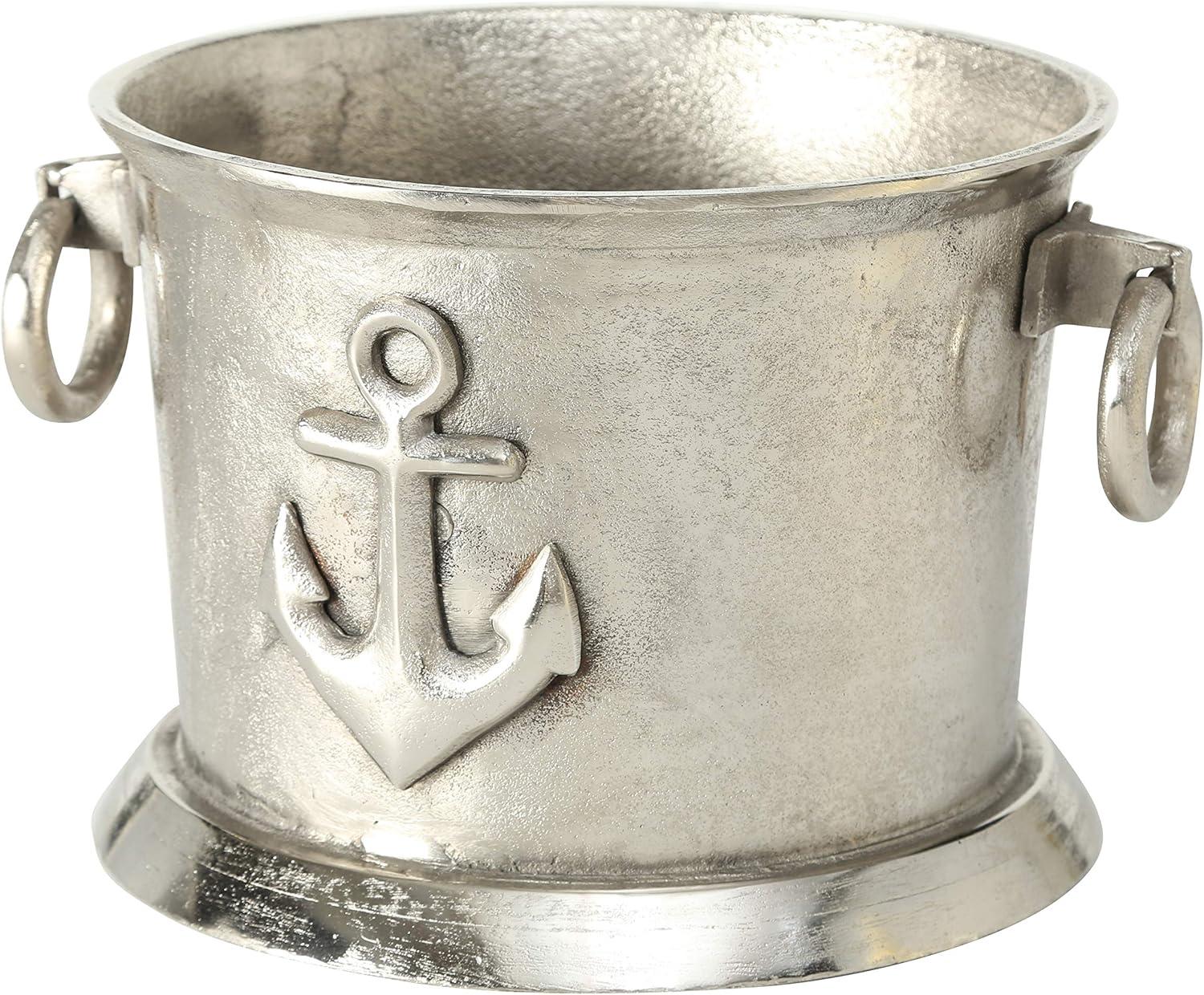 Luxury Champagne Ice Bucket, Elegant Script Text Details, Hand Cast, Silver Aluminum, 18.5 inches