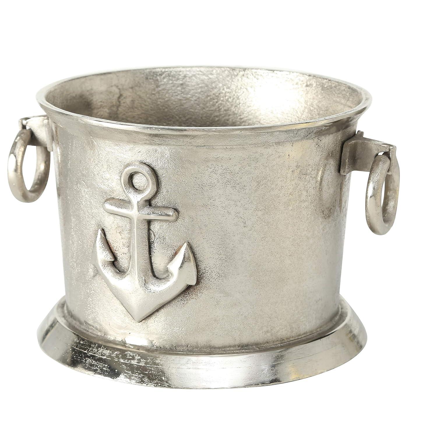 Luxury Champagne Ice Bucket, Elegant Script Text Details, Hand Cast, Silver Aluminum, 18.5 inches
