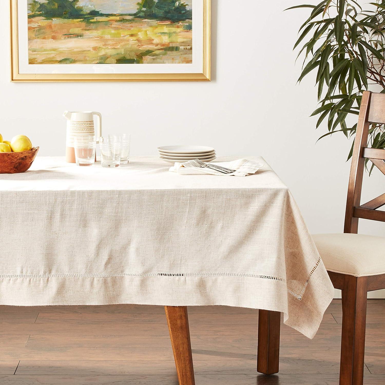 Saro Lifestyle Natural Toscana Tablecloth With Hemstitched Border