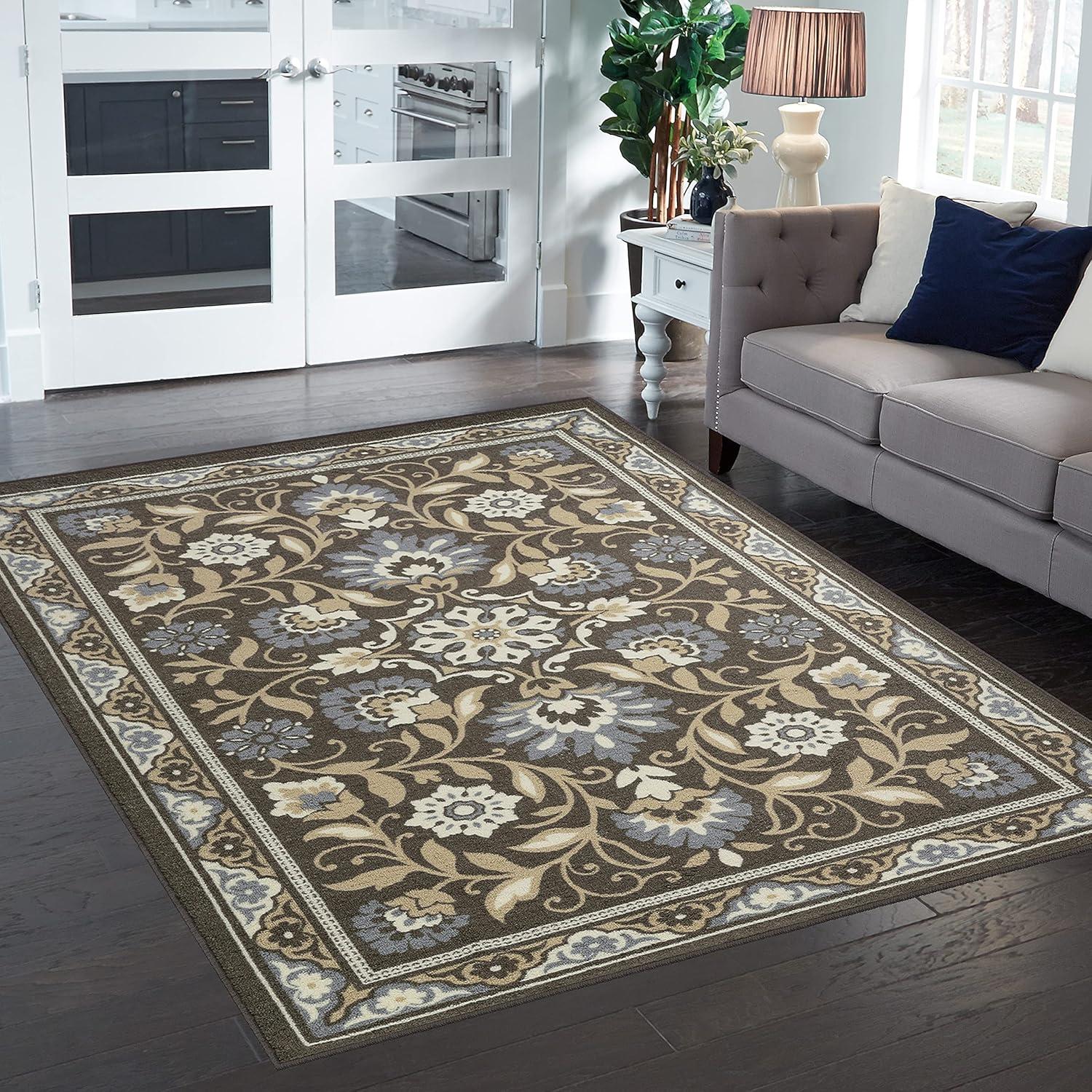 Gray Floral Tufted Non-Slip 5' x 7' Area Rug