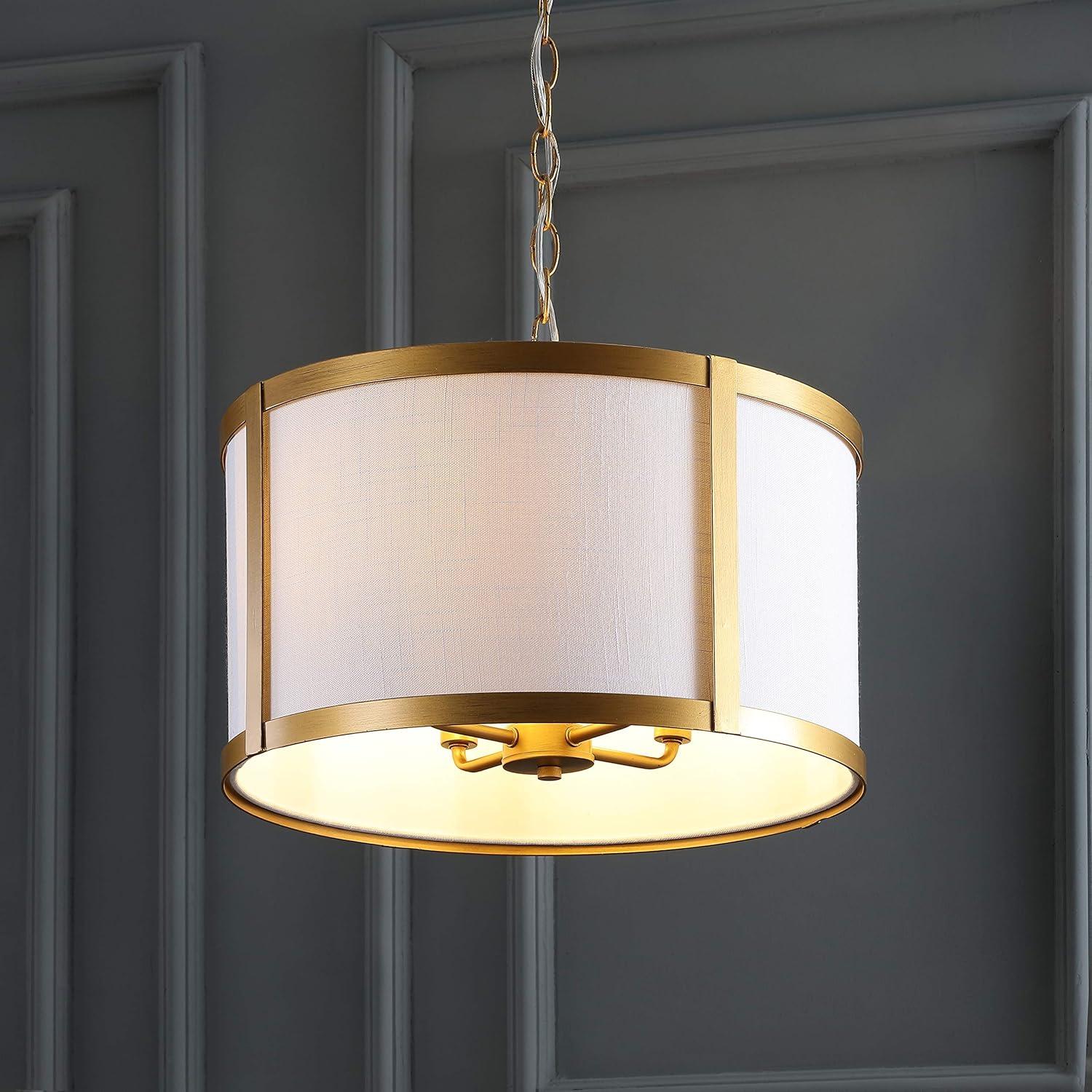 Thatcher 17" Metal LED Pendant Light, Gold/White