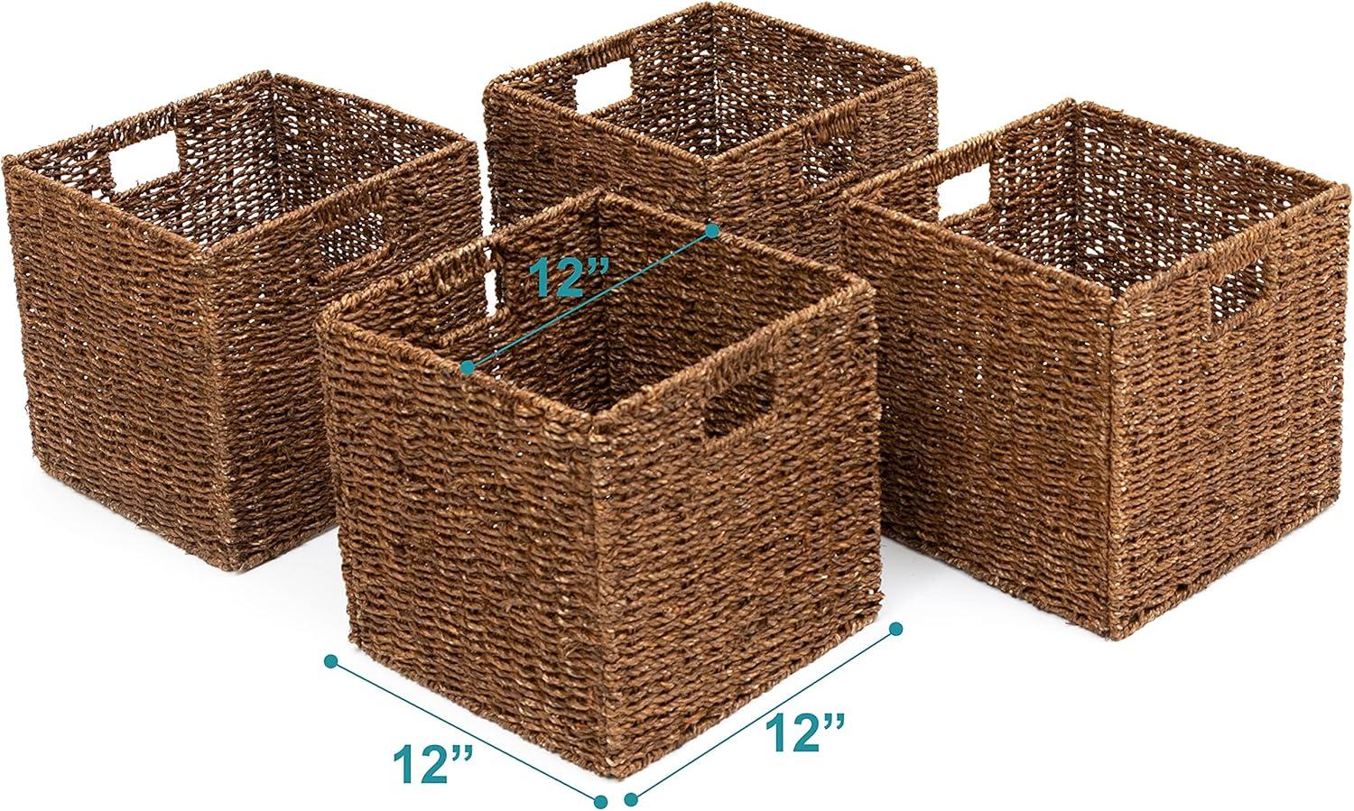 Highland Dunes 12" Foldable Woven Paper Rope Storage Basket with Iron Wire Frame (Set of 4)