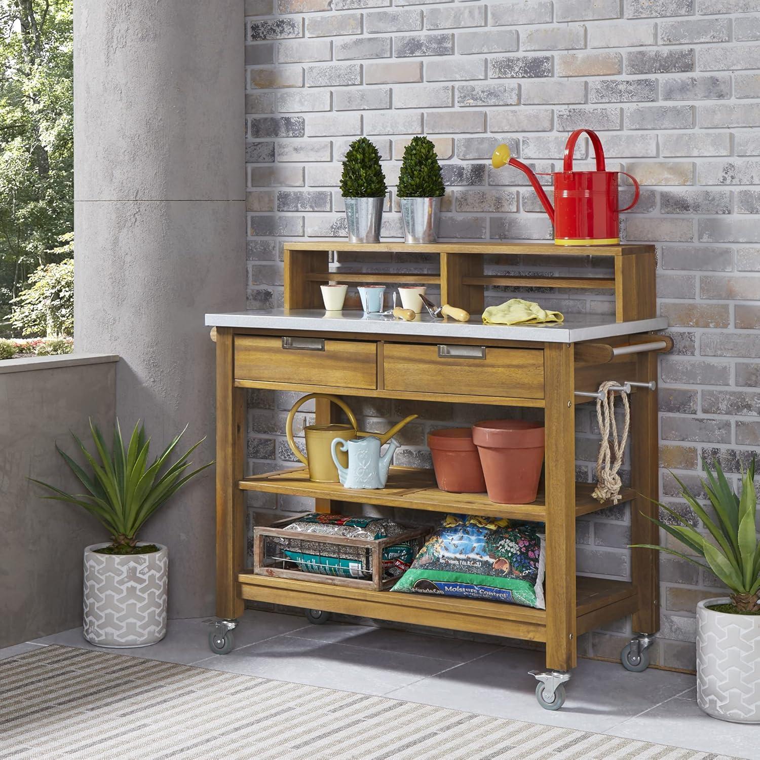 Homestyles Maho Brown Wood Potting Bench