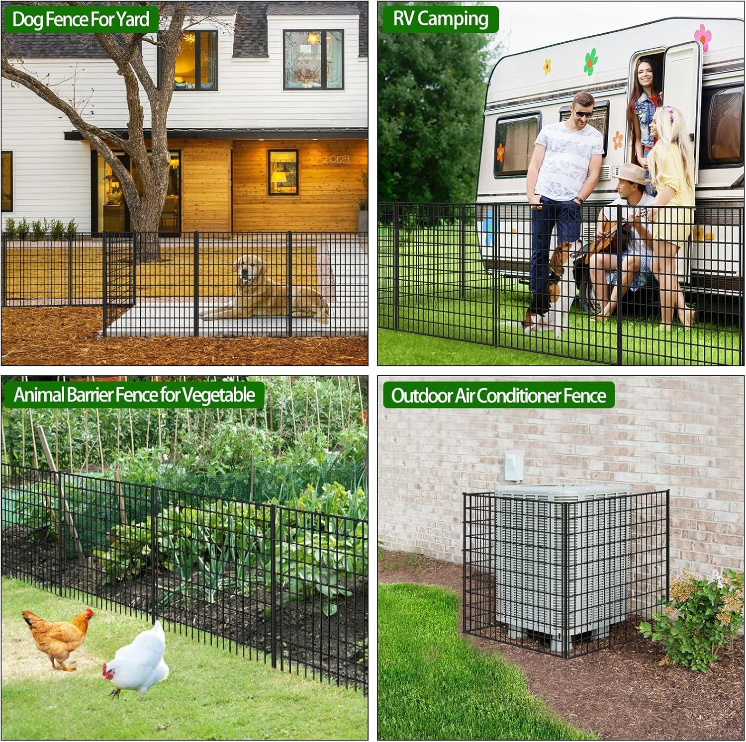 10 Panels Garden Fencing Animal Barrier, 33 in(H) X 24 ft(L) Dog Fence Outdoor for Yard Rustproof No Dig Decorative Tall Garden Fence Metal Wire Panel Border Patio Rabbit Ground Stakes Fencing