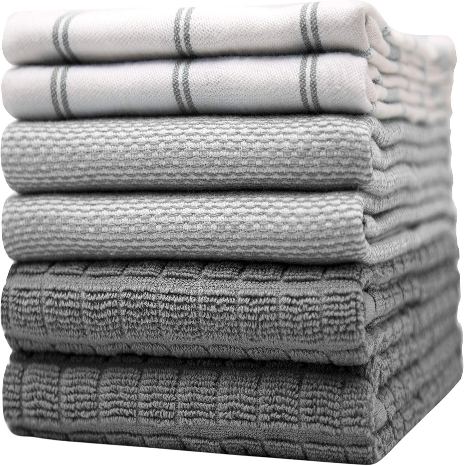 Gray Checkered Cotton Terry Kitchen Towel Set, 6-Pack