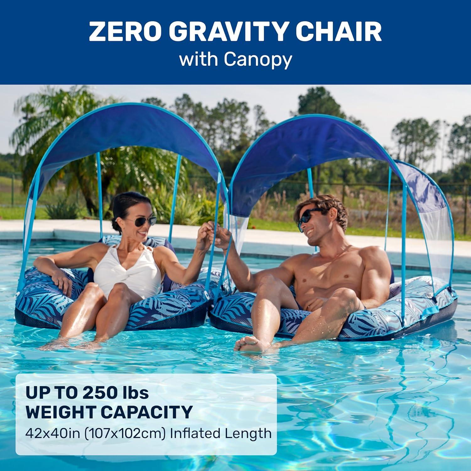 Blue Tropical Zero Gravity Pool Lounger with Canopy