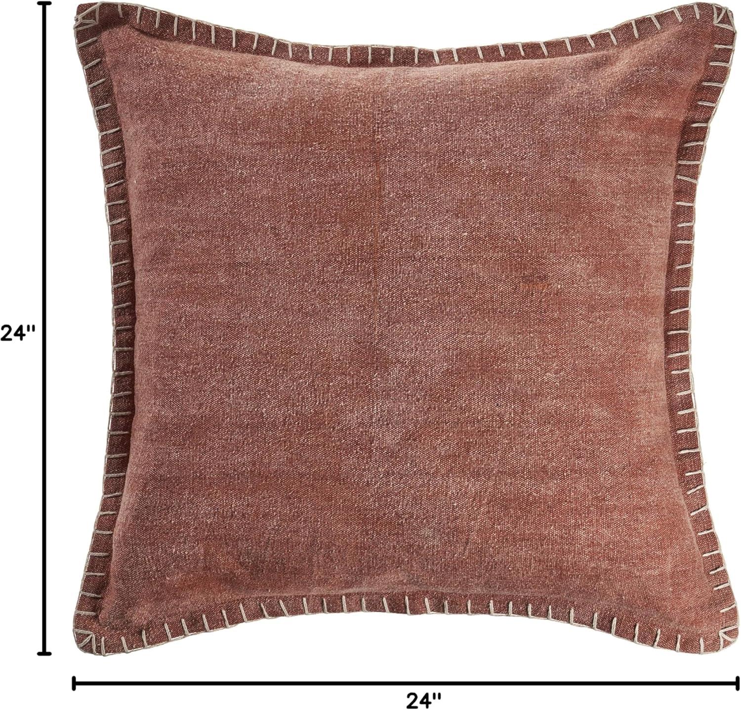 Clay Brown Embroidered Edges 24" Square Throw Pillow