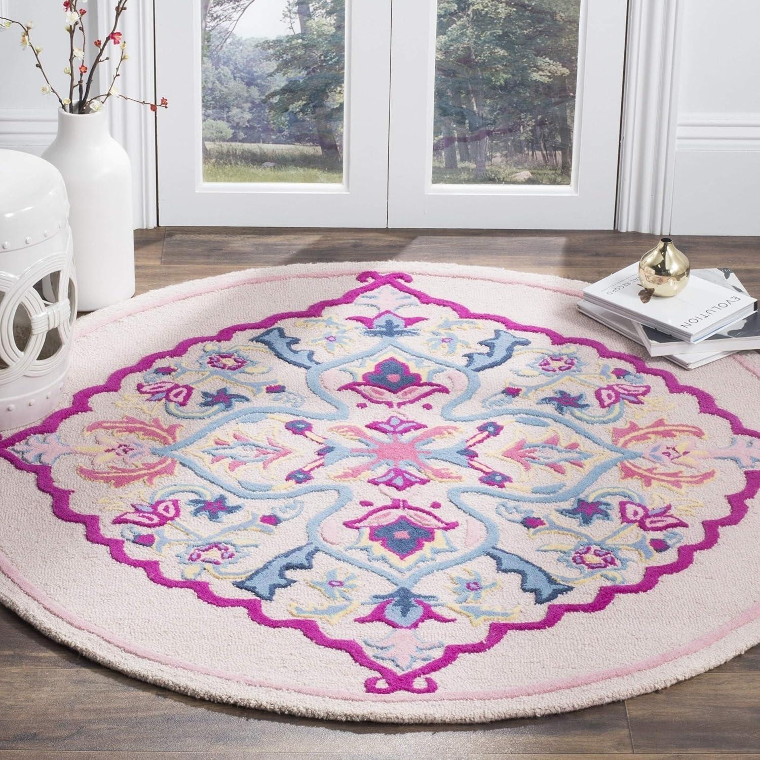 Bohemian Bliss Blue Wool 5' Round Tufted Area Rug