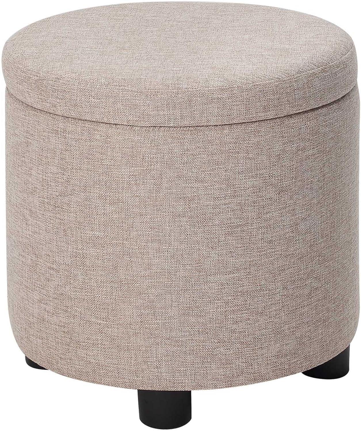 Designs4Comfort Round Accent Storage Ottoman with Reversible Tray Lid, Tan Fabric