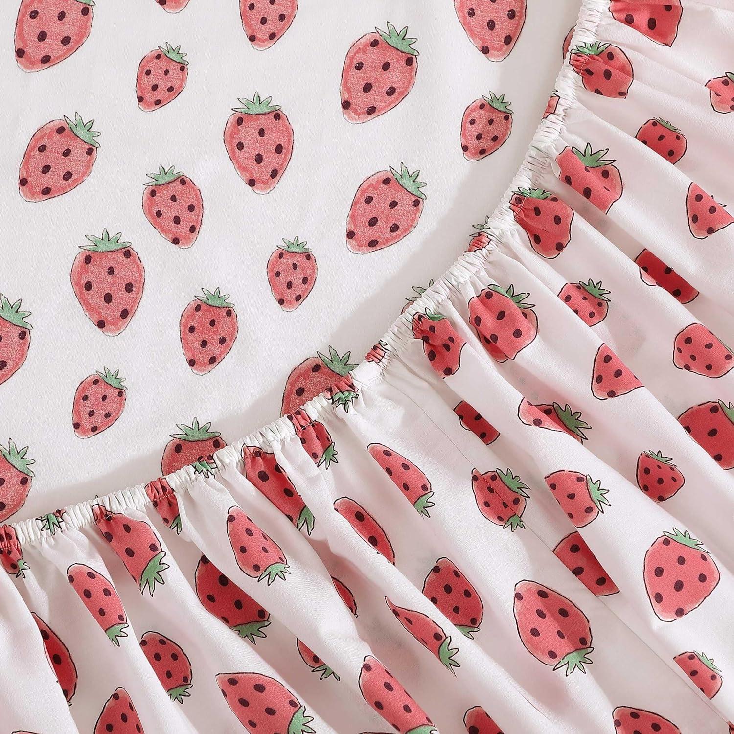 Poppy & Fritz - Full Sheets, Luxurious Cotton Percale Bedding Set, Crisp & Cool, Super Soft Bed Essentials (Strawberry Picnic Pink, Full)