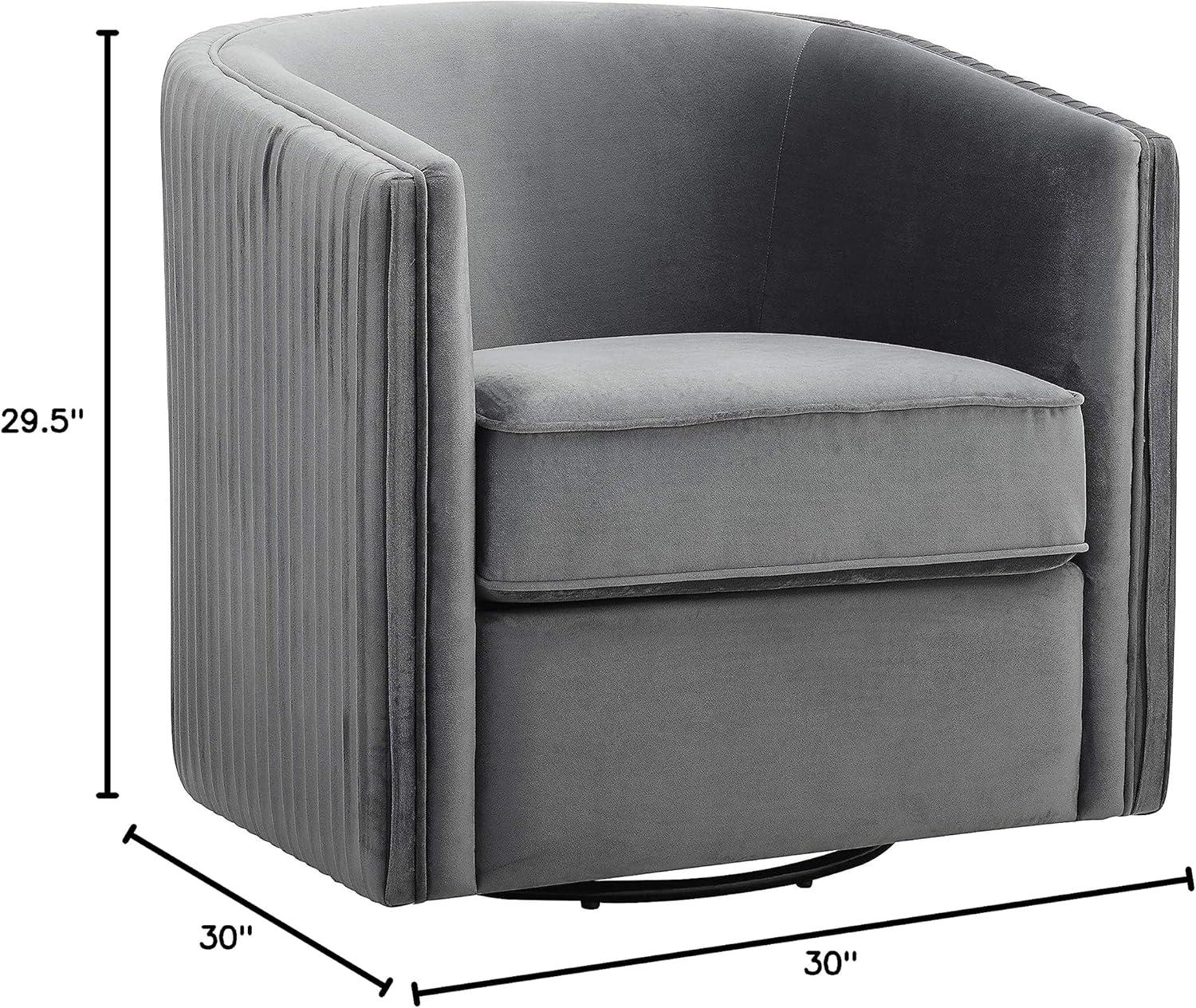 Gray Velvet Barrel Swivel Accent Chair with Metal Frame