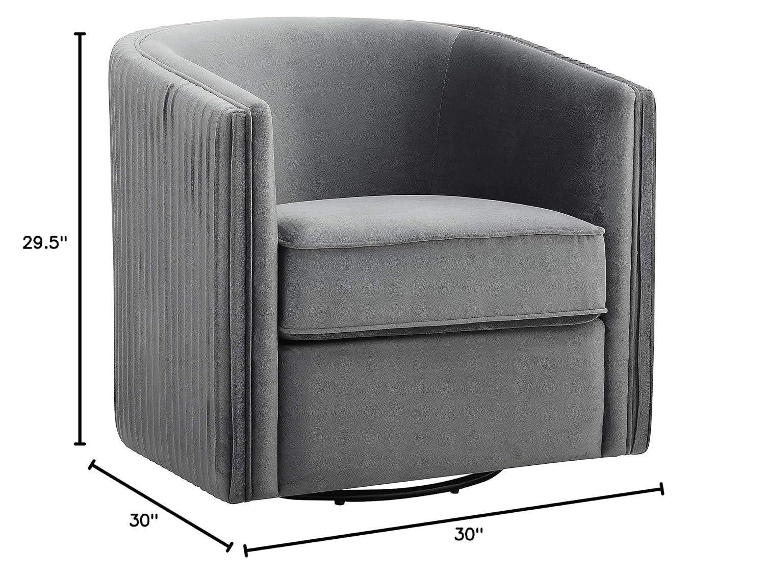 Gray Velvet Barrel Swivel Accent Chair with Metal Frame