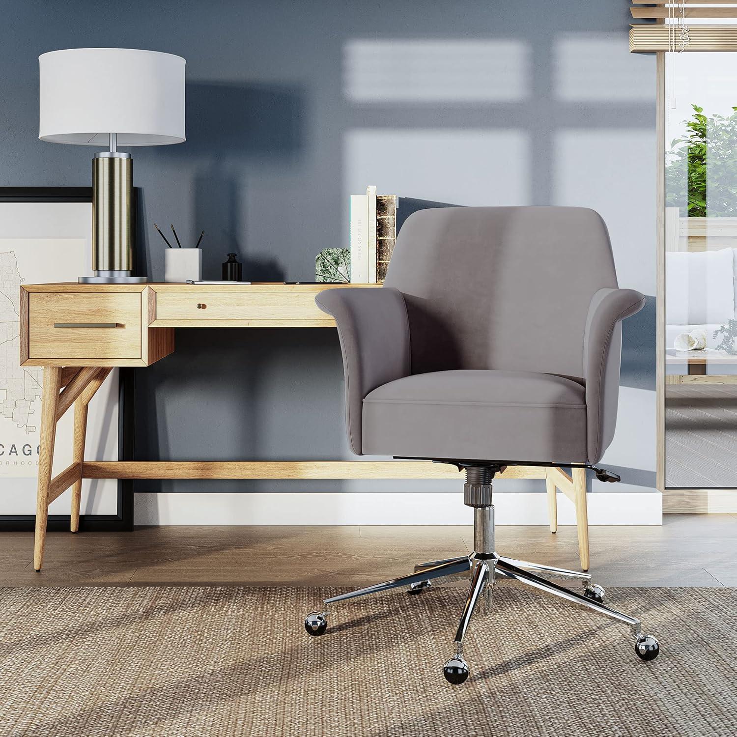 BELLEZE Modern Upholstered Velvet Desk Chair, Rolling Swivel Office Or Vanity Seating, Stylish Comfy Armchair With Easily Adjustable Height - Peyton (Blue)