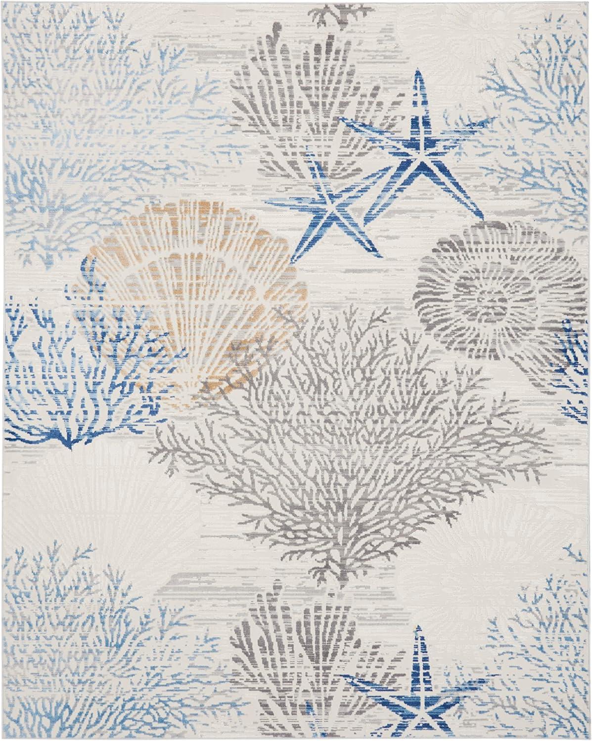 Nourison Pompeii 7'10" x 9'10" Ivory Grey Blue Coastal, Nautical & Beach Indoor Rug