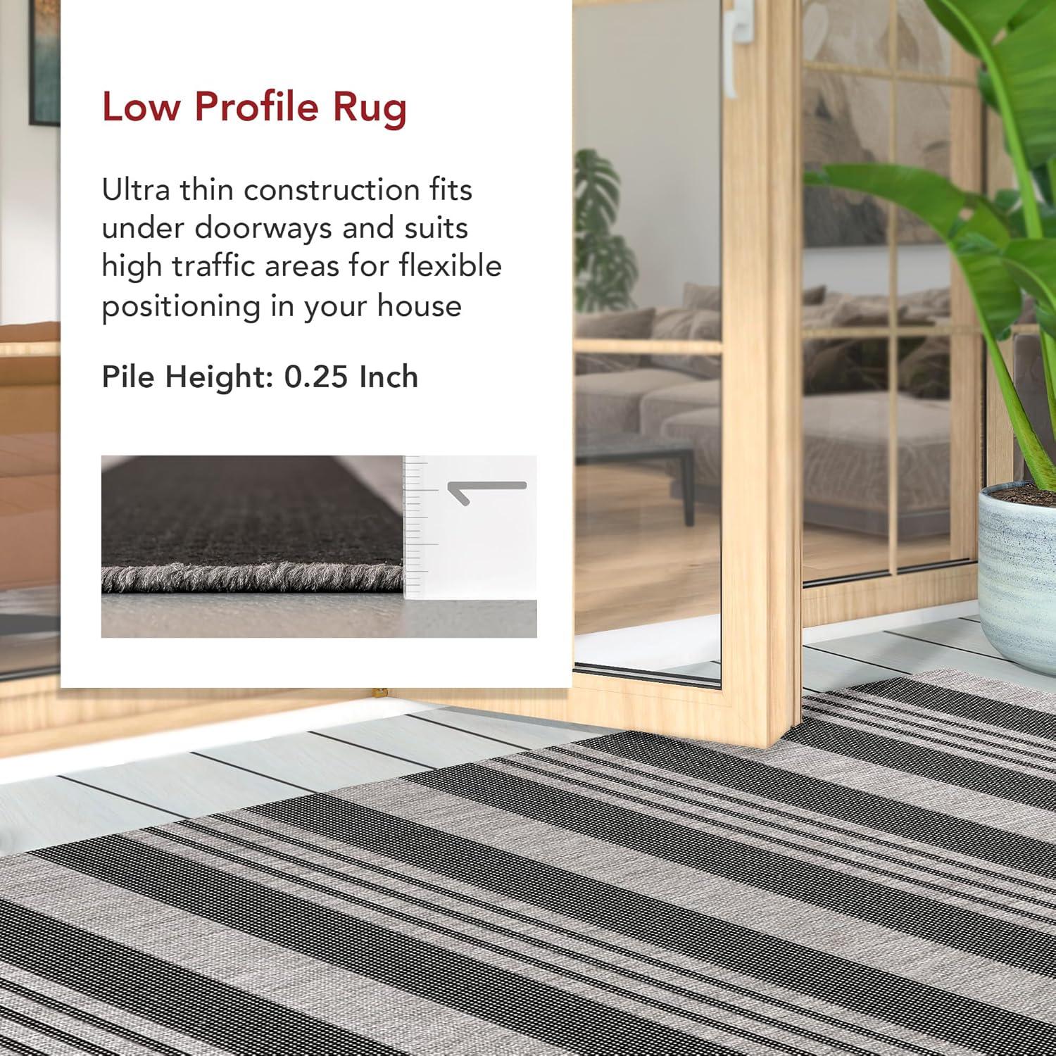 Nuloom Robin Striped 4x6 Indoor/Outdoor Area Rug for Living Room Patio Deck Front Porch Kitchen, Grey/Black