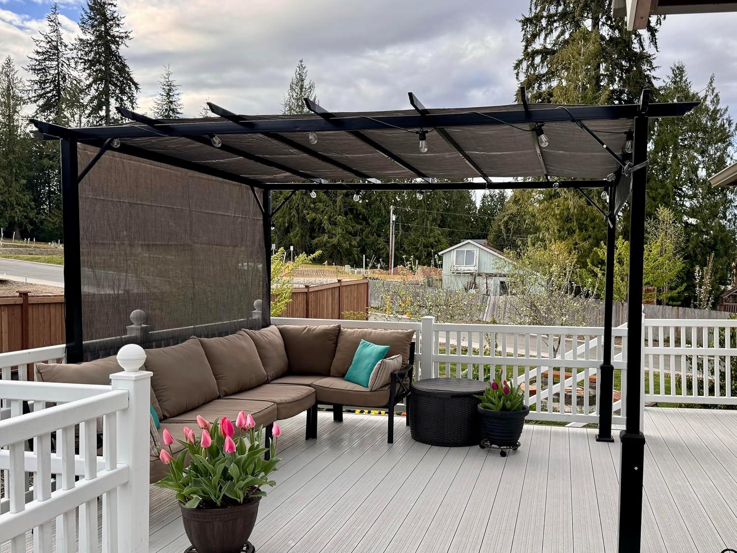 12 x 9 Metal Flat Top Pergola with Adjustable Grey Sling Top