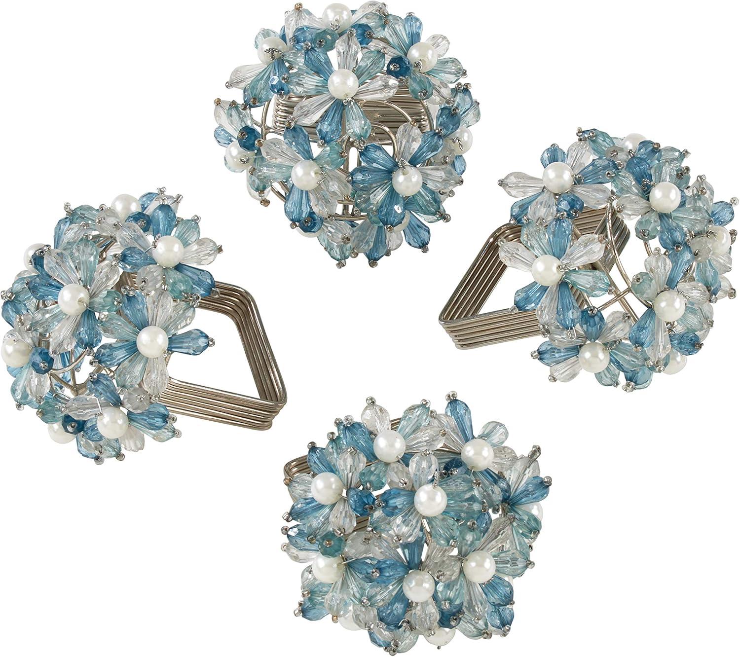 Saro Lifestyle Beaded Floral Design Napkin Rings (Set of 4)