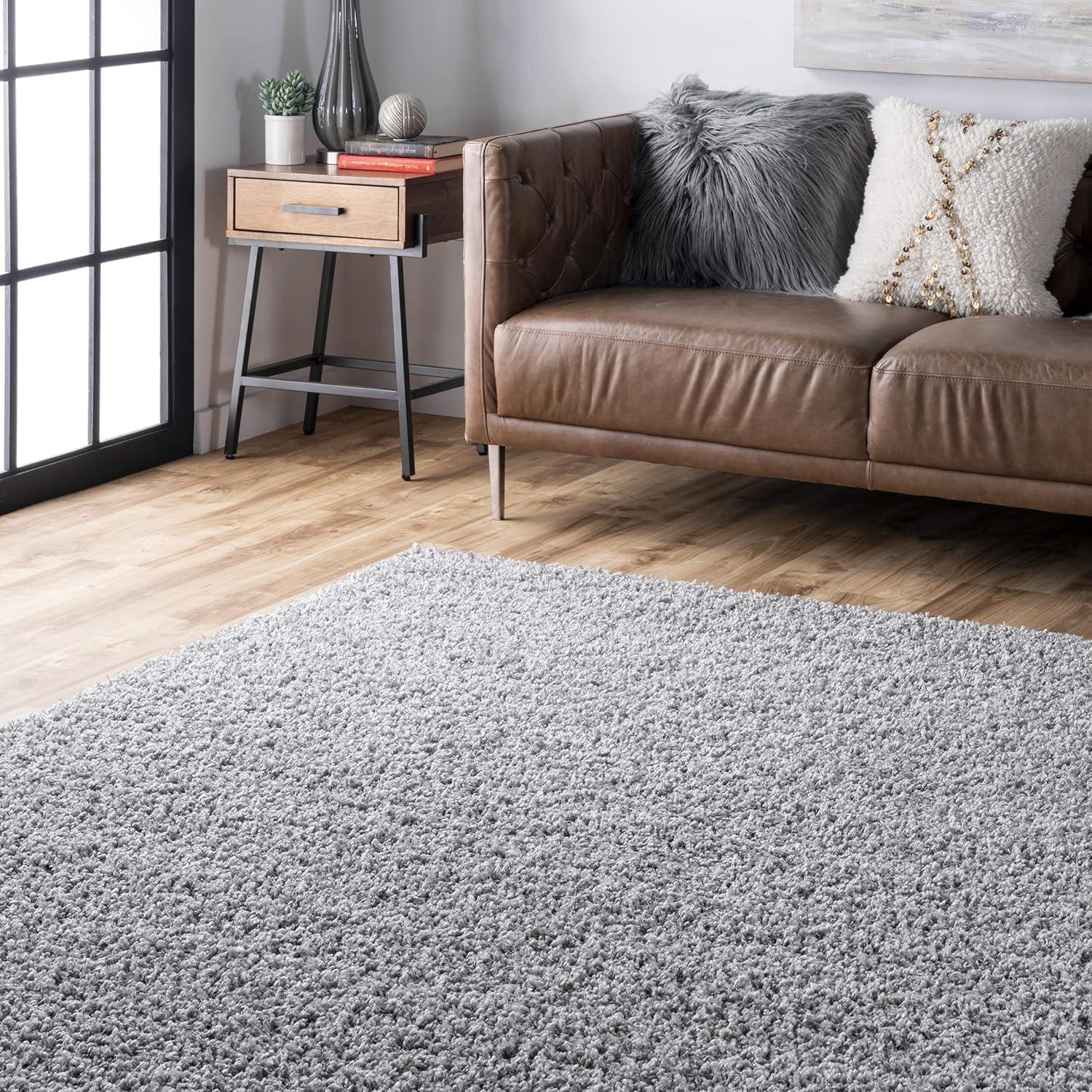 Luxurious Silver Shag Rectangular Area Rug - Synthetic, Easy Care
