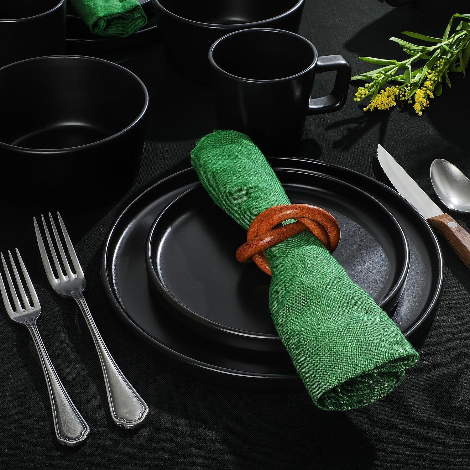 Matte Black Ceramic Stoneware Dinnerware Set - Service for 8