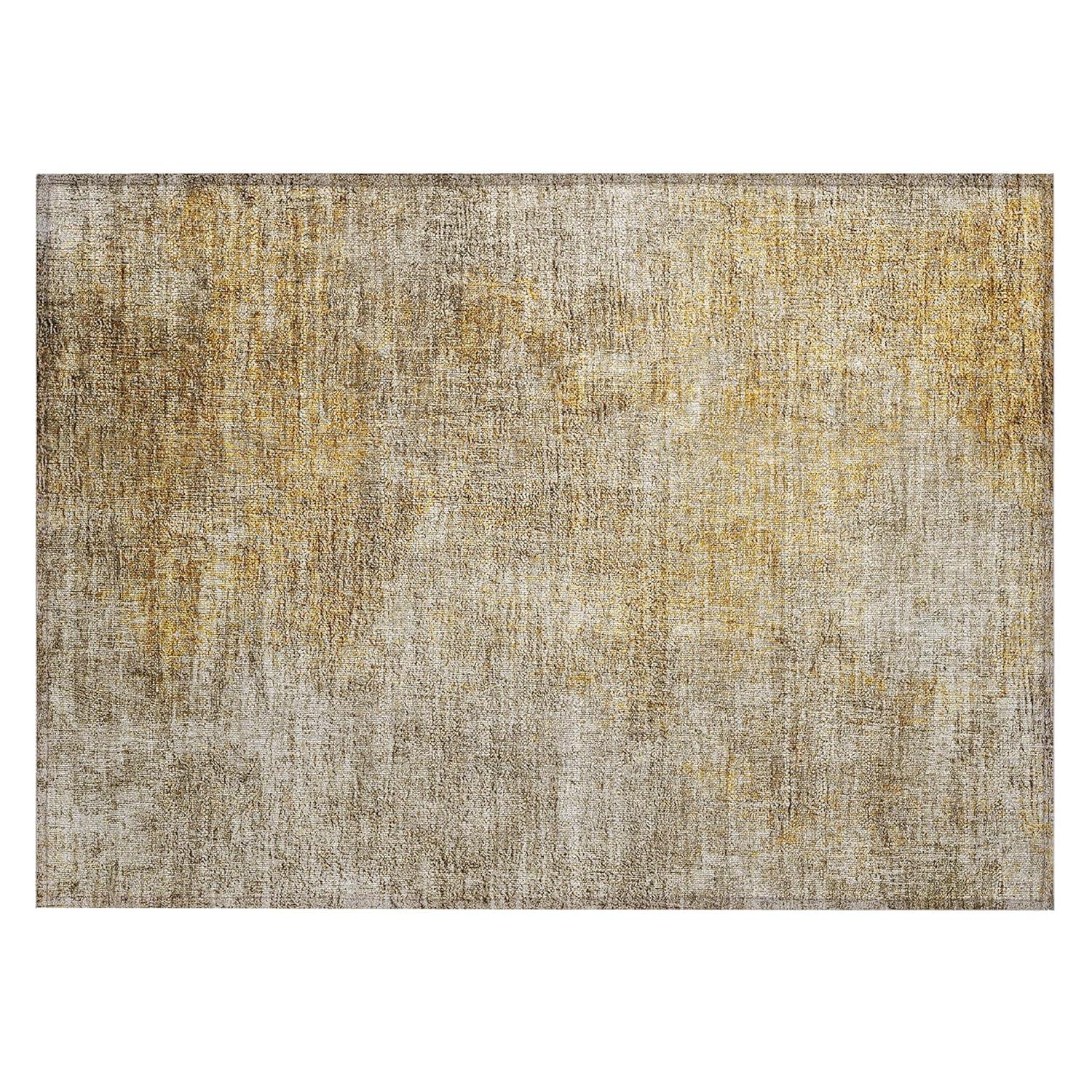 Beige and Gold Machine Washable Indoor Outdoor Area Rug
