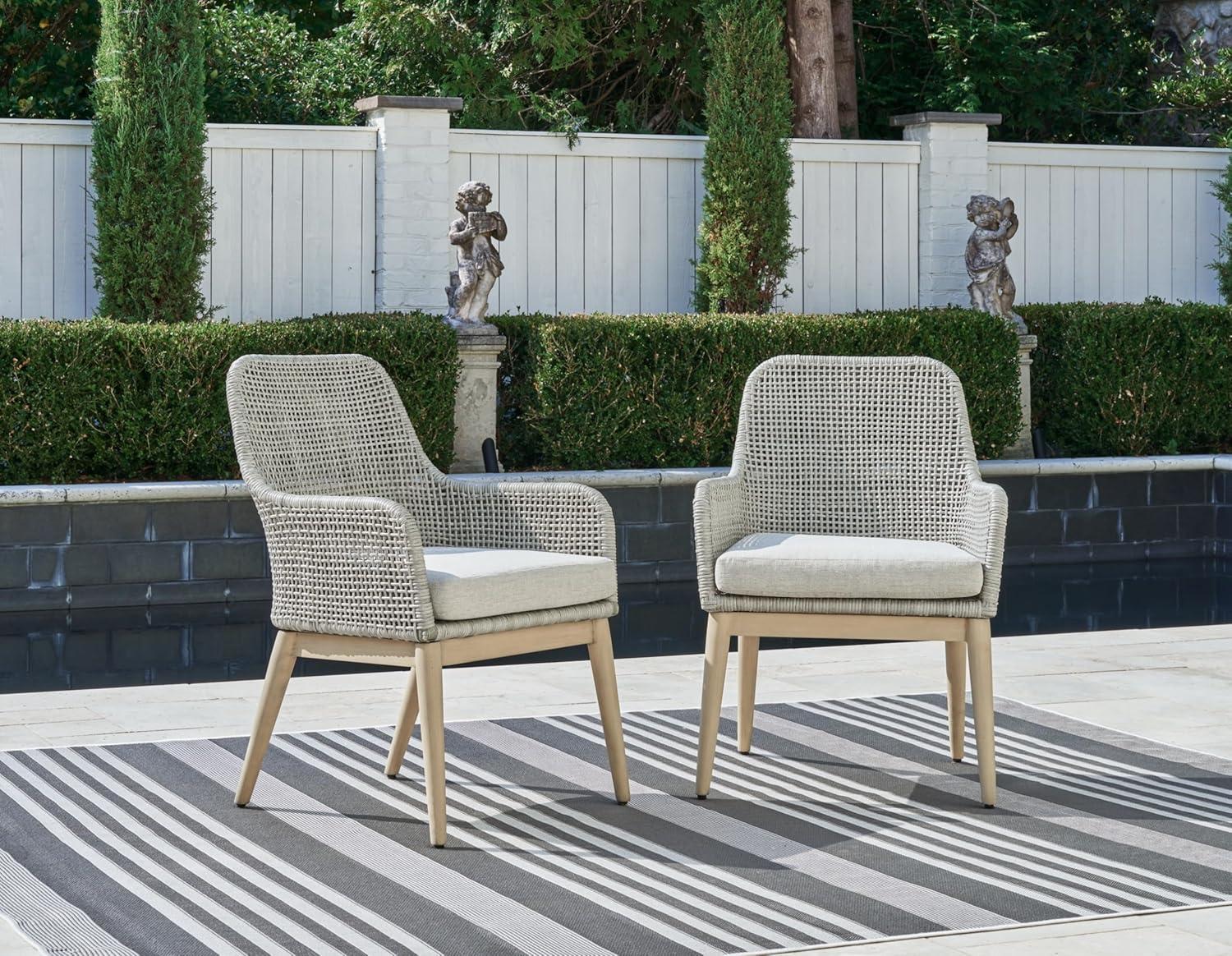 Signature Design by Ashley Seton Creek Outdoor Dining Arm Chair (Set of 2), Gray