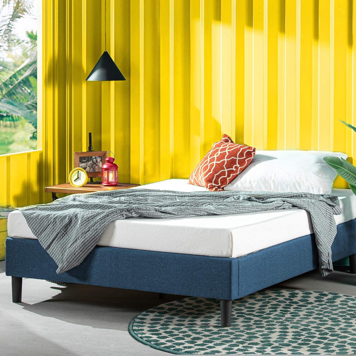 Zinus Curtis Estructura de Cama con Plataforma Tapizada de 13", Azul Marino, Tamaño Queen