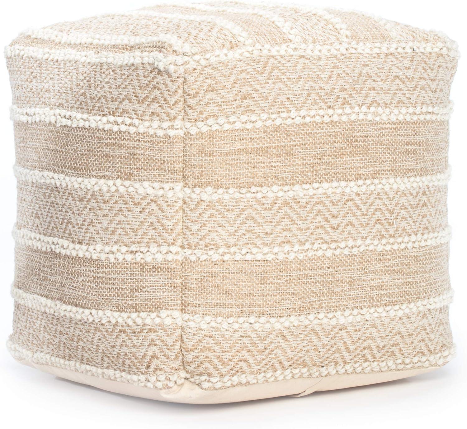 Portales Moroccan Inspired Pouf Gray/Ivory - Anji Mountain: Cotton & Wool Blend, Footrest, Fair Trade Certified