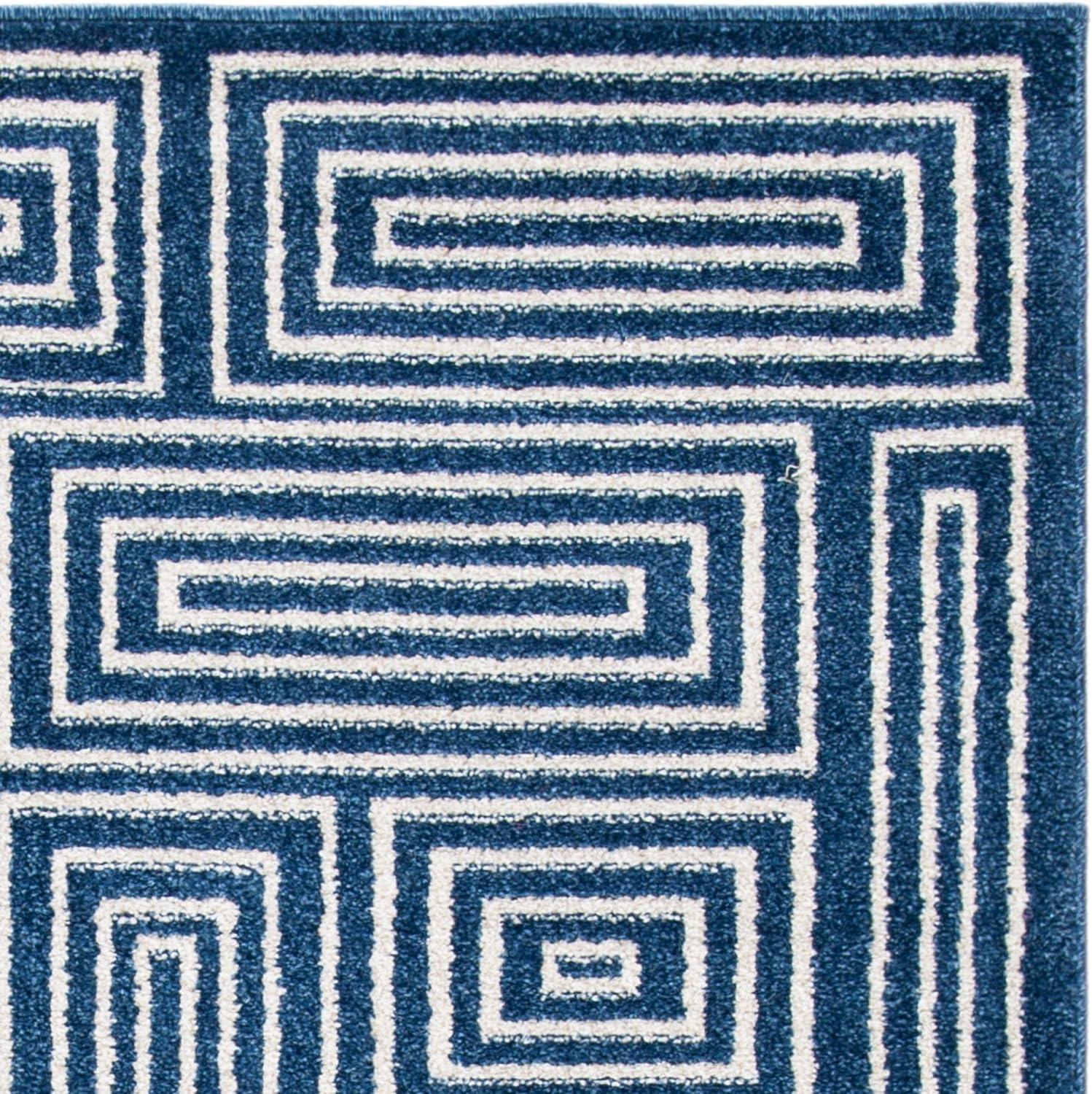 Reversible Navy and Ivory Hand-Knotted Cotton Blend 4' x 6' Area Rug