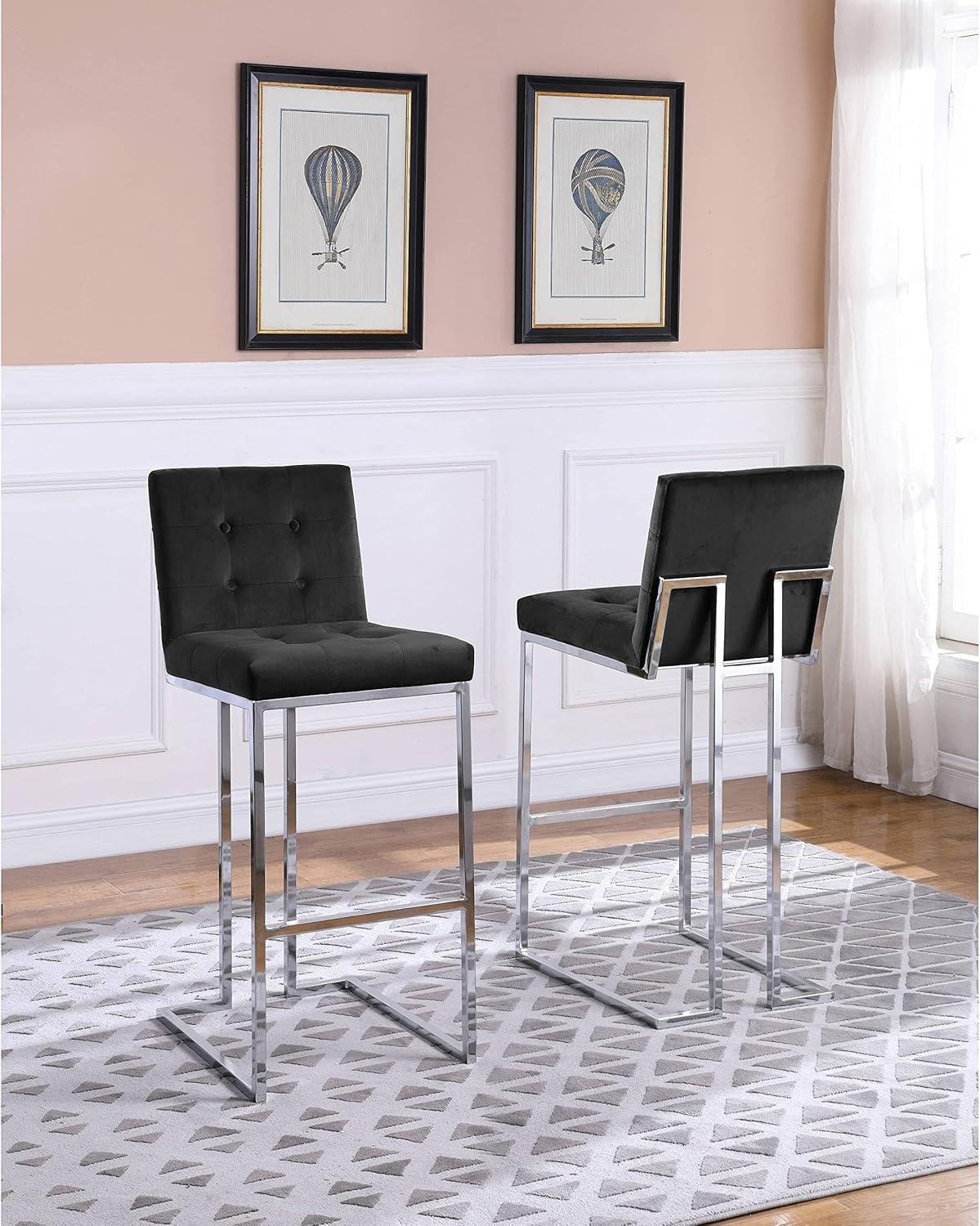 Barstools with Tufted Seats in Teal Blue Velvet and Chrome Legs (Set of 2)