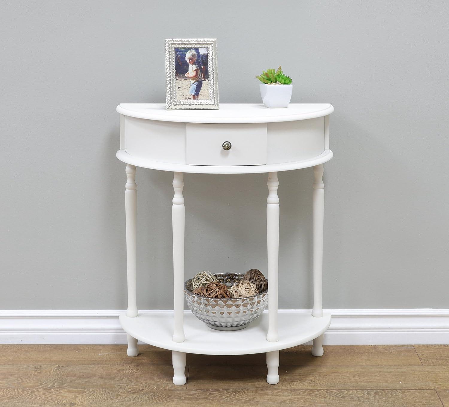 White Semicircle Wood Console Table with Storage