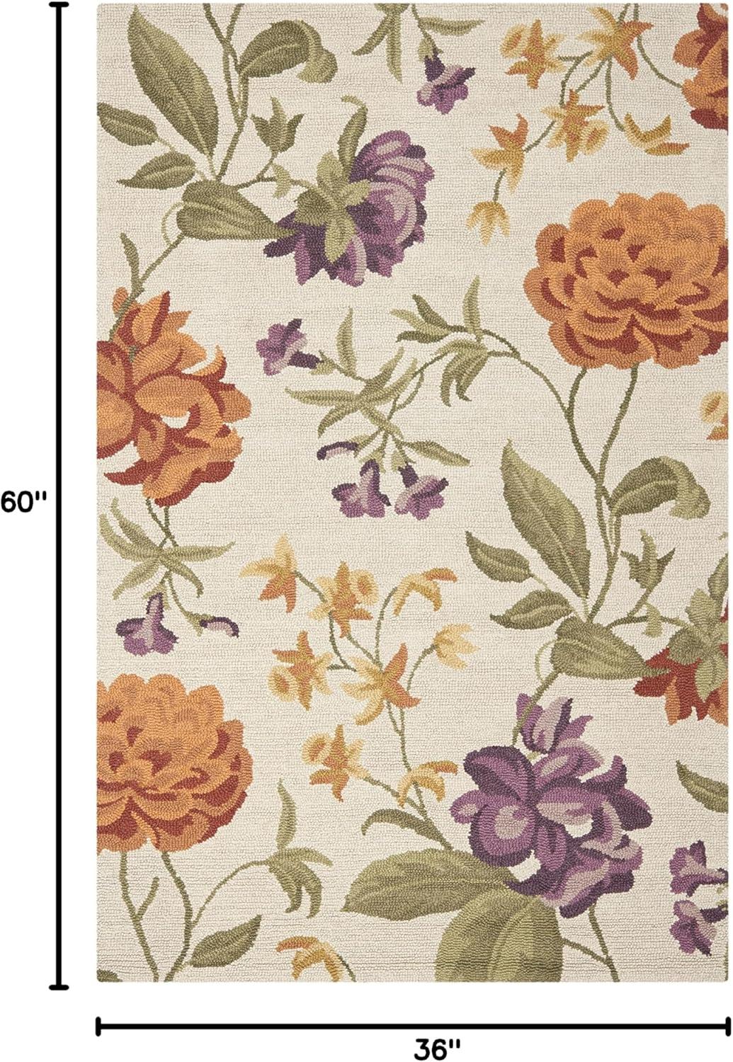 SAFAVIEH Blossom Tracy Floral Flowers Wool Area Rug, Ivory/Multi, 3' x 5'