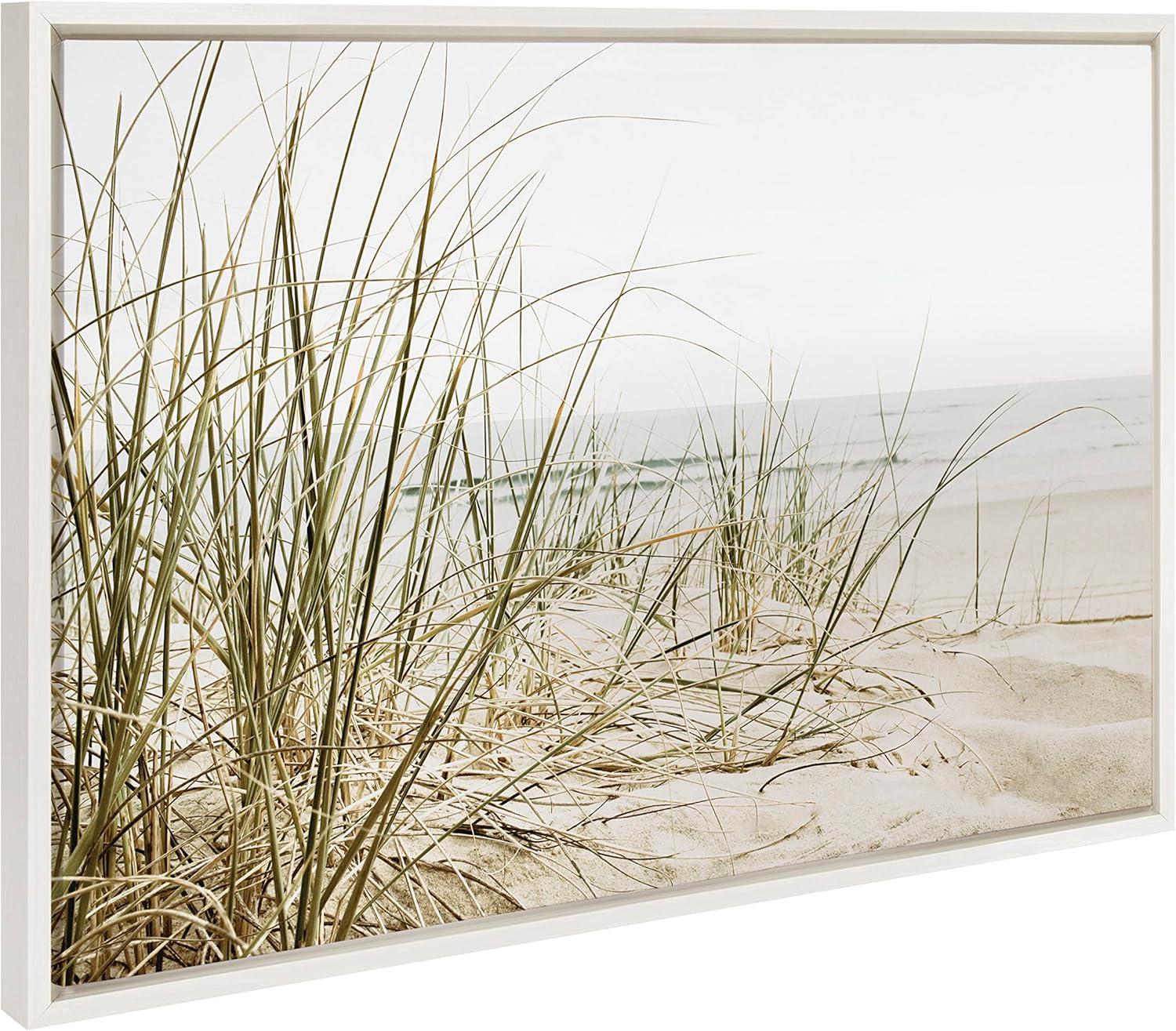 Kate & Laurel All Things Decor Sylvie Calming Beach Grass Framed Canvas by The Creative Bunch Studio