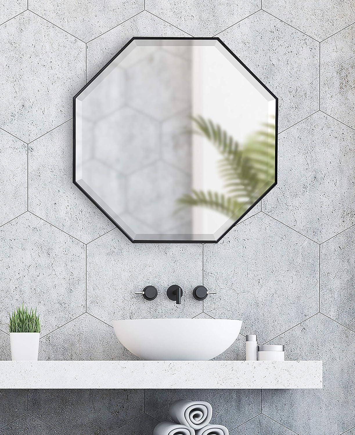 Kate & Laurel All Things Decor 28.7" x 28.7" Rhodes Octagon Wall Mirror Black : Modern, Beveled, Easy to Hang