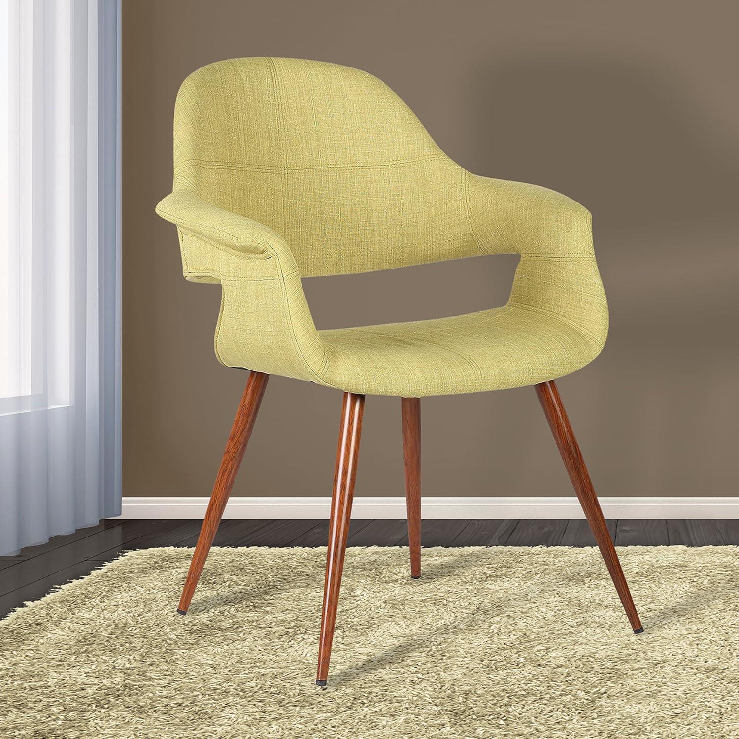 Mid Century Modern Green Upholstered Arm Chair with Walnut Legs