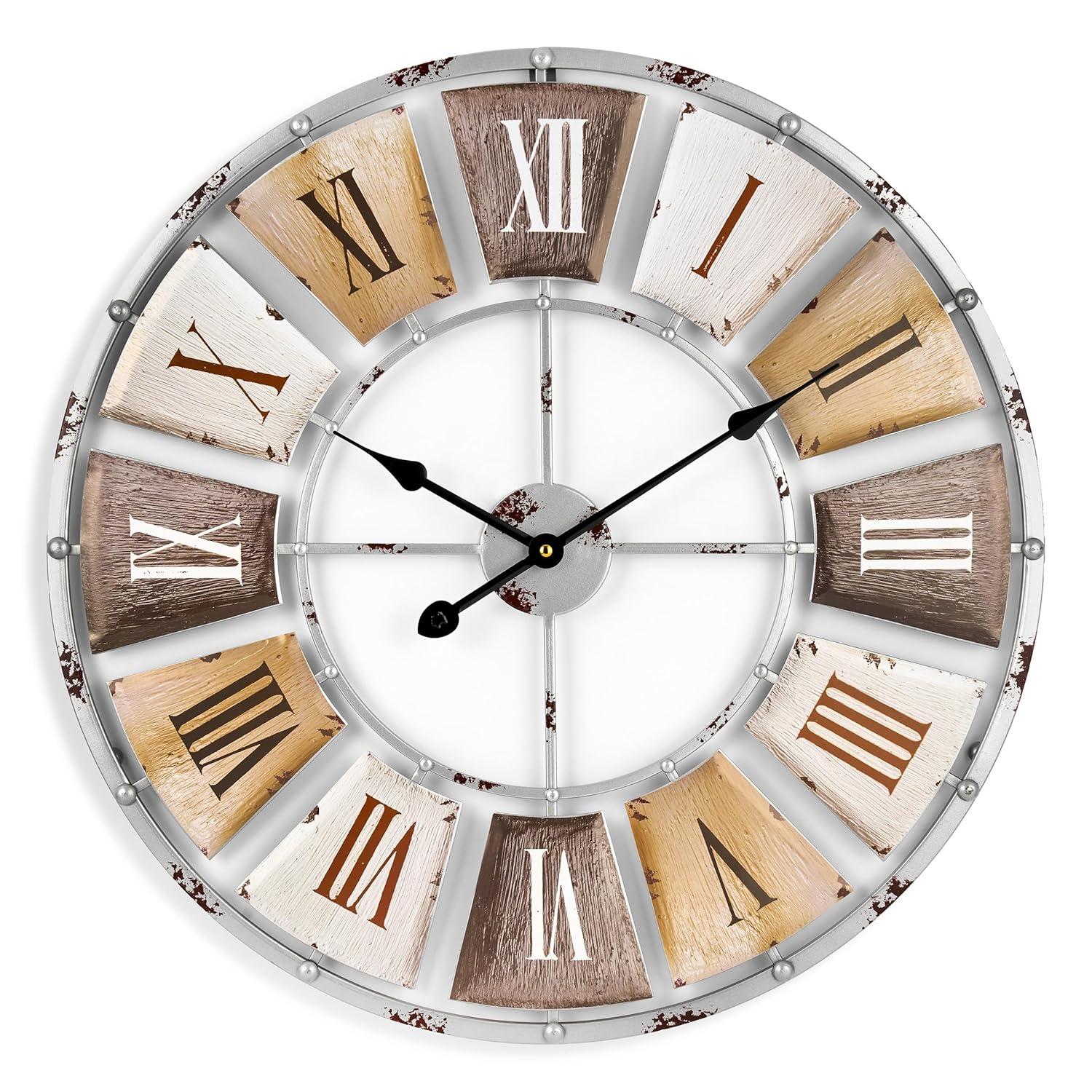 Oversized Distressed Metal Roman Numeral Wall Clock
