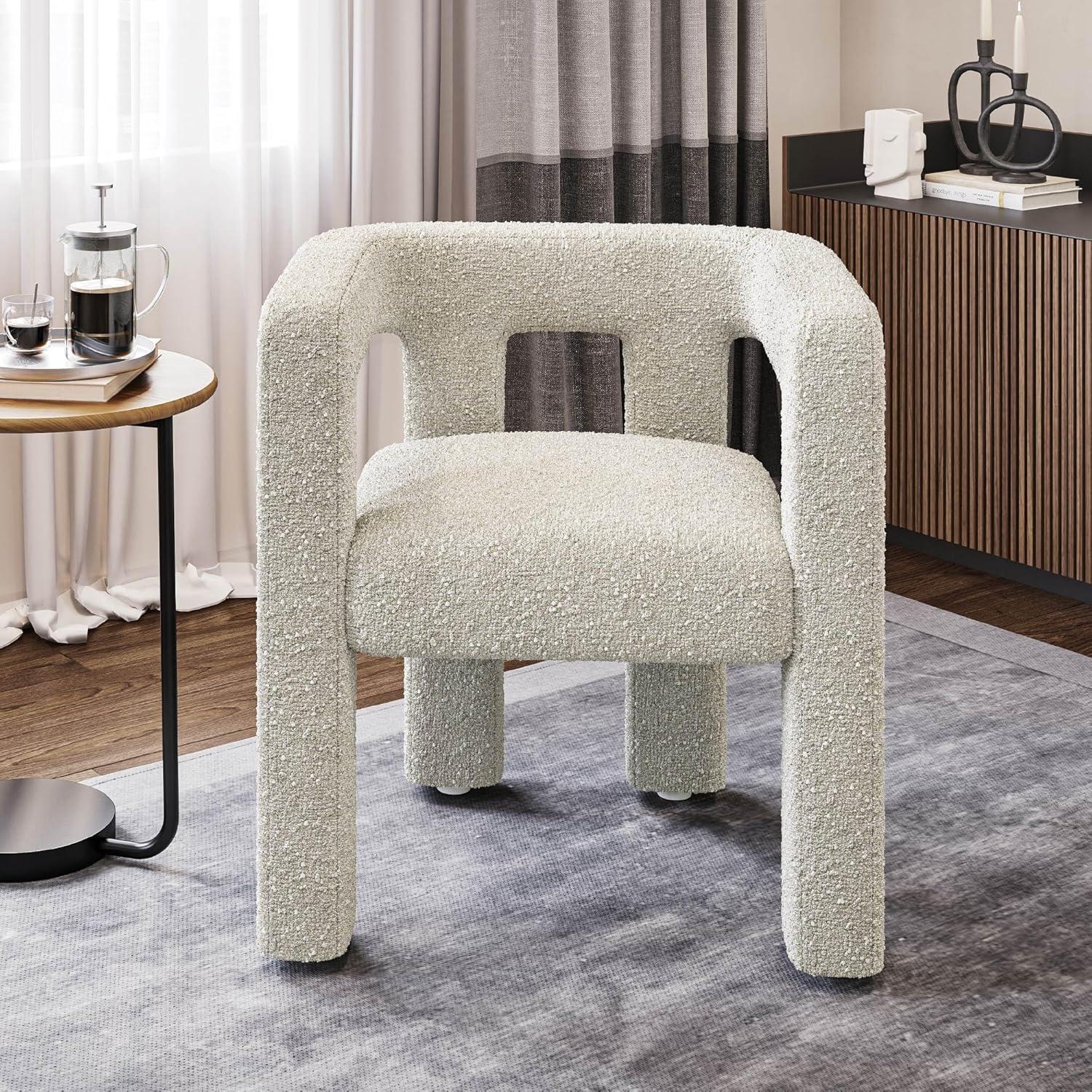 Cream Boucle Fabric Upholstered Arm Chair Set