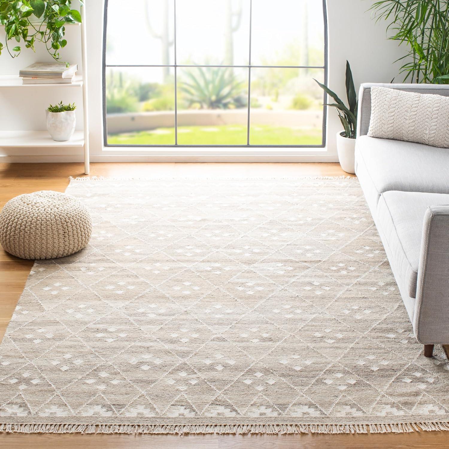 Natural Kilim NKM316 Hand Woven Indoor Area Rug - Natural/Ivory - 6'x9' - Safavieh.