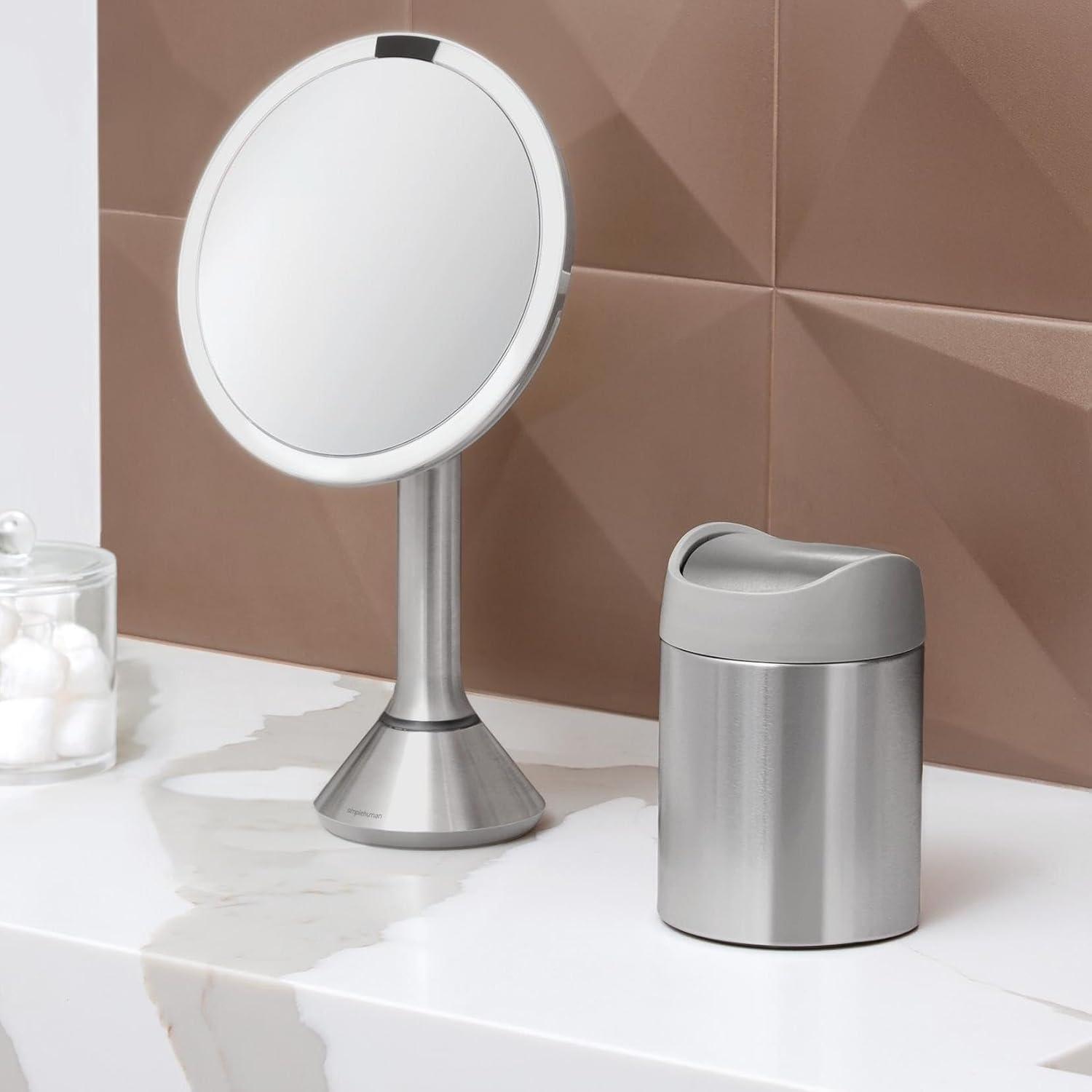 simplehuman 1.5L Mini Swing Top Trash Can Stainless Steel Garbage Can for Bathroom Vanity